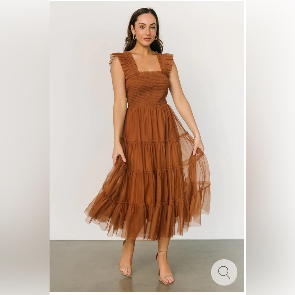 Baltic Born - Emma Smocked Tulle Dress - Size M - Mocha